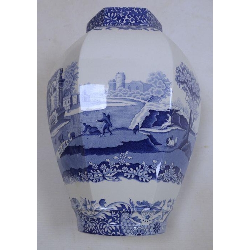 1 - Pair of Spode blue and white lidded vases 'Italian' pattern, hexagonal shaped, 40cm high approx. (2)