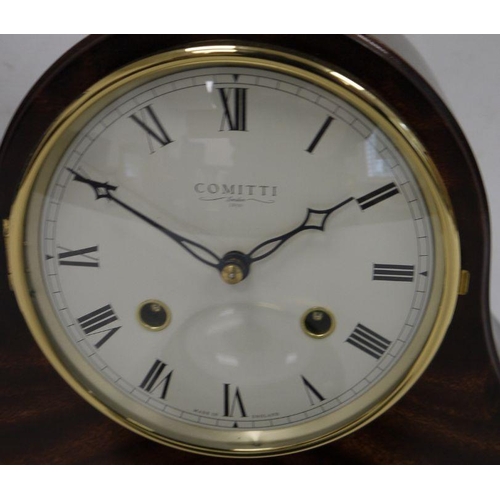 1056 - Comitti mahogany-cased Napoleon's hat-shaped mantel clock and a barometer (2)