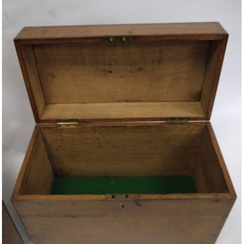 1076 - 19th century mahogany rectangular lidded box with brass carry handles and a similar oak example (2)