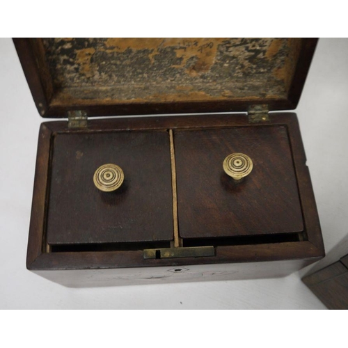 1079 - 19th century mahogany and shell inlaid tea caddy of rectangular form and a rosewood and mother-of-pe... 