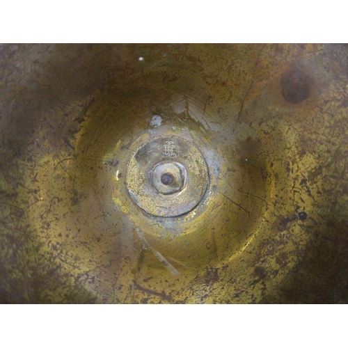 1082 - 19th century brass coal bucket with domed top, pierced sides, brass feet