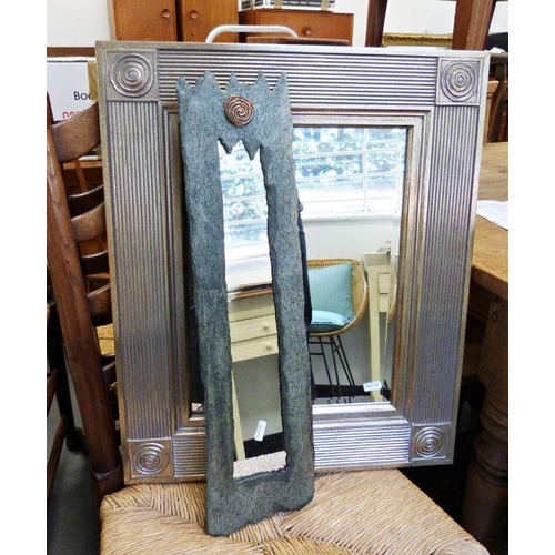 1105 - Three assorted mirrors including rectangular mirror with moulded silver-coloured frame (3)