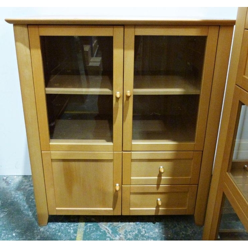 1125 - Three assorted display cabinets in beech frames, glazed doors (3)