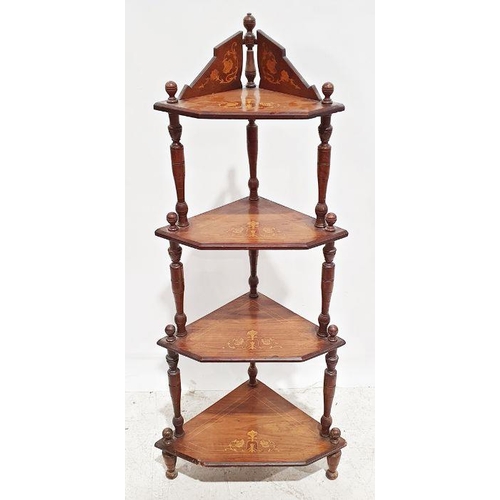 1151 - Two wall-hanging racks and a 19th century rosewood and satinwood banded four-tier corner whatnot (3)