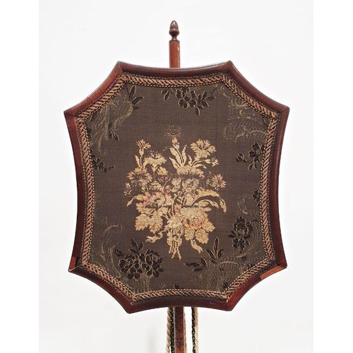 1159 - 19th century mahogany framed polescreen with needlework floral spray, on turned support and triform ... 