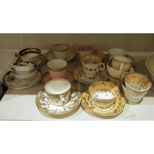 12 - 26 assorted 18th/19th century teacups and saucers to include Derby and Spode, all mainly in peach, b... 