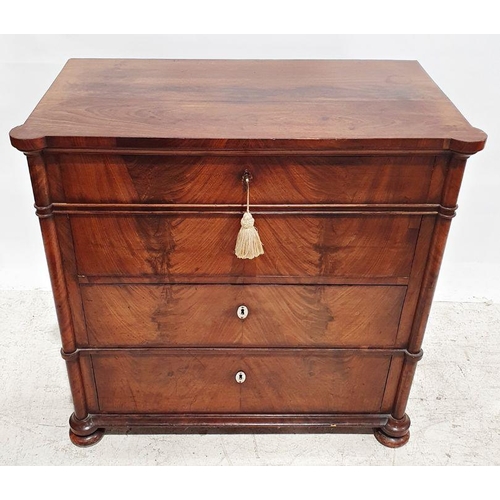 1243 - 19th century continental mahogany chest of four long drawers with advanced forepillars to the corner... 