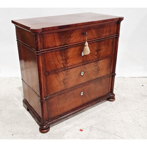 1243 - 19th century continental mahogany chest of four long drawers with advanced forepillars to the corner... 