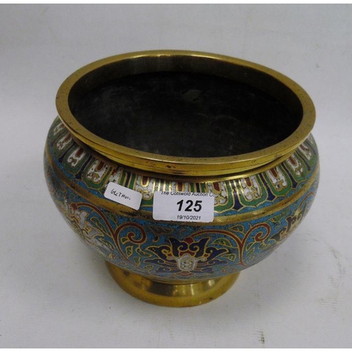 125 - Chinese cloisonne enamel jardiniere, turquoise ground with scrolling lotus autour, 17cm high