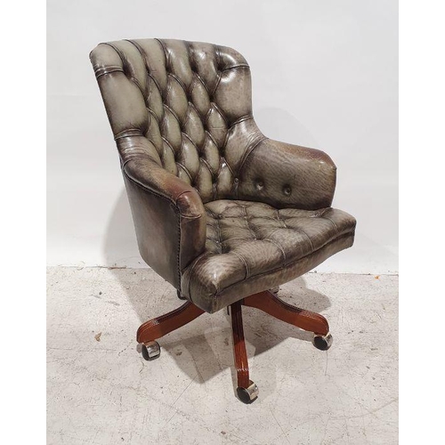 1261 - 20th century office swivel chair in green buttonback leather upholstery