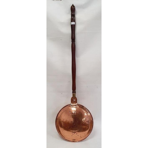 128A - Copper bed warming pan with turned wooden handle