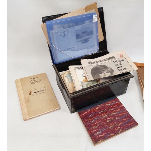 134 - Quantity of ephemera to include royal postcards, photographs, in black tin box