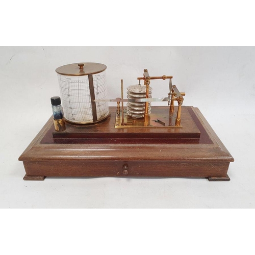 136 - Stained wood and glazed cased barograph with single shelf, on sledge feet