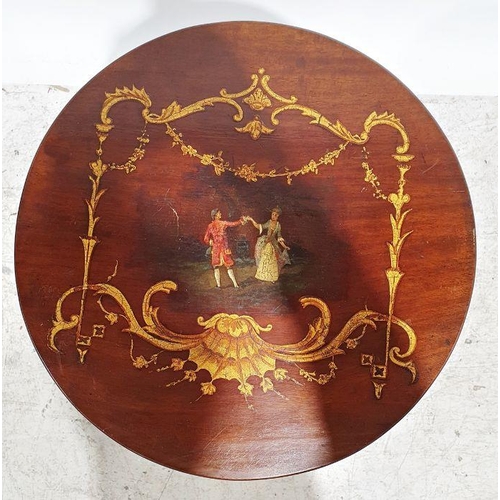 1361 - 19th century mahogany circular table with painted decoration to the top, all on turned support to th... 