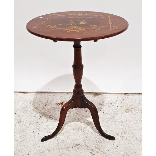 1361 - 19th century mahogany circular table with painted decoration to the top, all on turned support to th... 