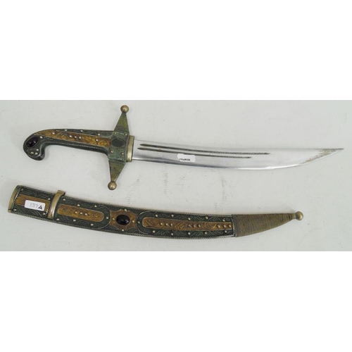 137A - Eastern dagger with curved blade, the hilt, grip and sheath decorated with metal ropetwist and inset... 