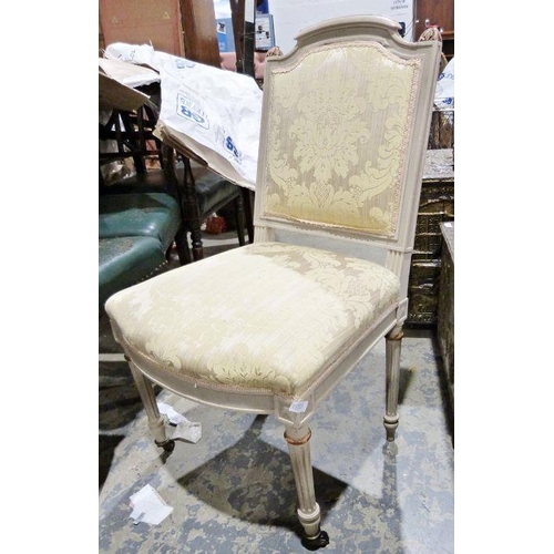 1392A - French style bedroom chair, grey painted frame, turned and fluted front legs to castors, yellow upho... 