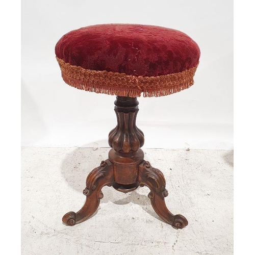 1469 - Victorian piano stool, circular seat, on turned and carved column to cabriole legs