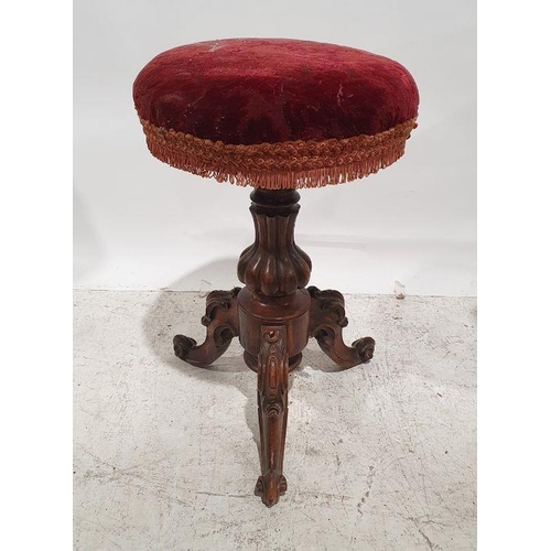 1469 - Victorian piano stool, circular seat, on turned and carved column to cabriole legs