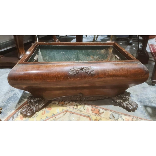 1473 - 19th century mahogany wine cooler, sarcophagus shaped body on carved paw feet