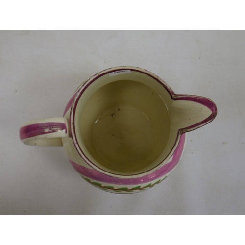 16 - Early 19th century pink Sunderland lustre jug, transfer printed 'A West View of the Iron Bridge at S... 