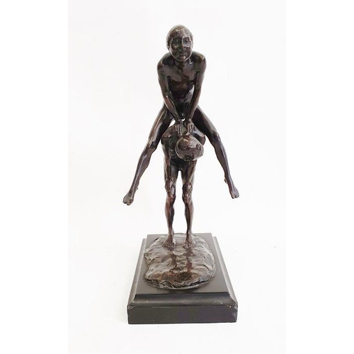 200 - Arthur George Walker (1861-1939) bronze group, boys leapfrogging, on rectangular base, 27cm high ove... 