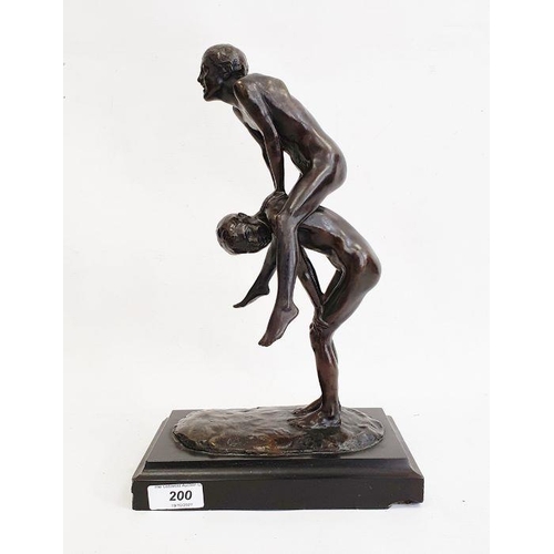 200 - Arthur George Walker (1861-1939) bronze group, boys leapfrogging, on rectangular base, 27cm high ove... 