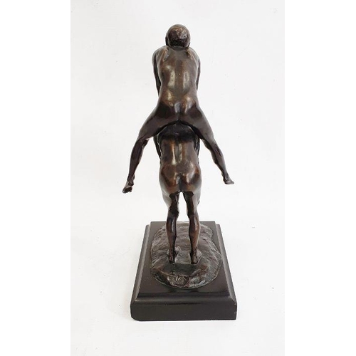 200 - Arthur George Walker (1861-1939) bronze group, boys leapfrogging, on rectangular base, 27cm high ove... 