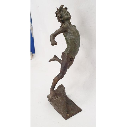 201 - G Renda bronzed figure of a boy, running, signed, green pattination, 35cm high and the gilt wood wal... 