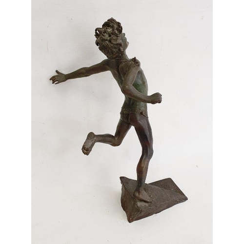 201 - G Renda bronzed figure of a boy, running, signed, green pattination, 35cm high and the gilt wood wal... 