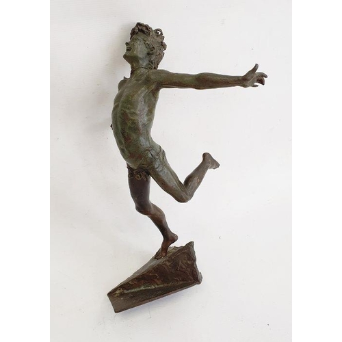 201 - G Renda bronzed figure of a boy, running, signed, green pattination, 35cm high and the gilt wood wal... 