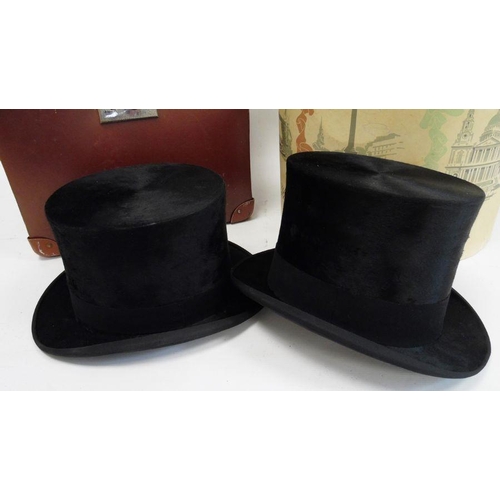 208A - Lincoln Bennett & Co, London, black silk top hat in card hat box and another by Walter Barnard & Son... 