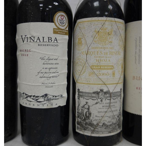 223 - One bottle Vinalba Malbec 2012, one bottle Marques de Riscal Rioja 2000, one bottle Ravens Wood Old ... 