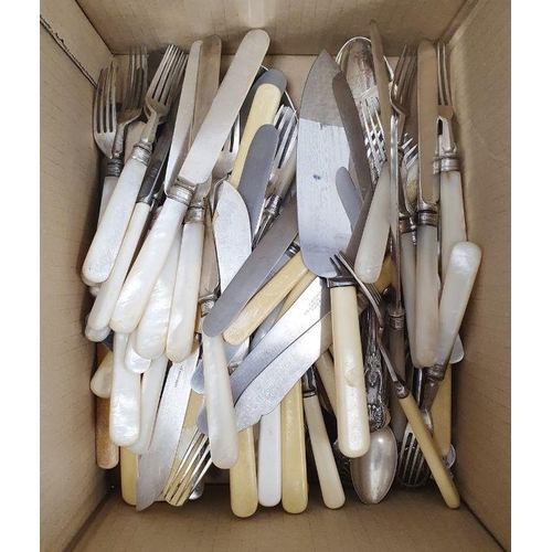 252 - Quantity of flatware with mother-of-pearl and ivorine handles and other assorted silver plate (2 box... 