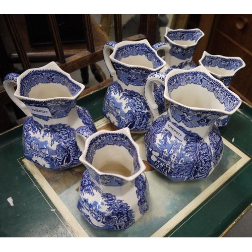 27 - Quantity of blue and white Masons 'Vista' pattern graduated jugs, Spode 'Italian' pattern mug, etc