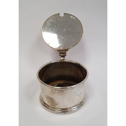 275 - 1930's silver lidded mustard pot (missing liner), circular, London 1933, maker EB(?), 4ozt approx.