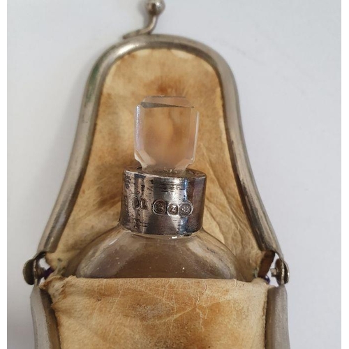 279 - Victorian silver-mounted and glass scent bottle in suede case, Birmingham, marks worn, a tortoiseshe... 