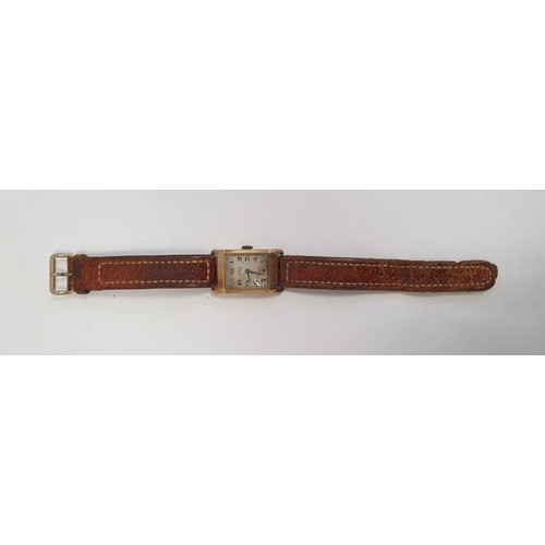 287 - 9ct gold cased Denco gentleman's wristwatch with brown leather strap, hallmarked to inside 'A.L.D No... 