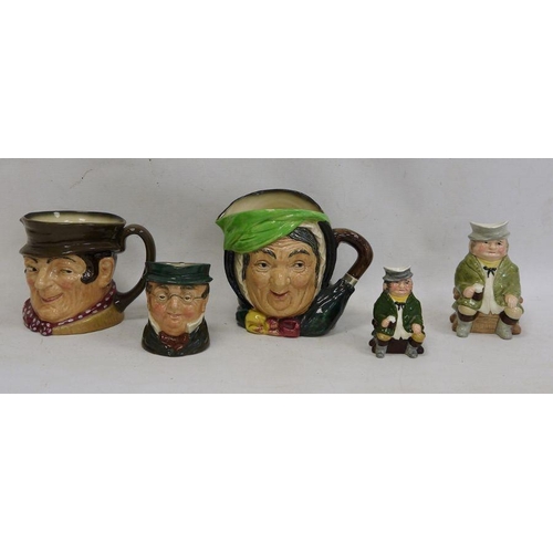 31 - Three Royal Doulton character jugs, a 'Helsboro Ware' character jug and another (5)