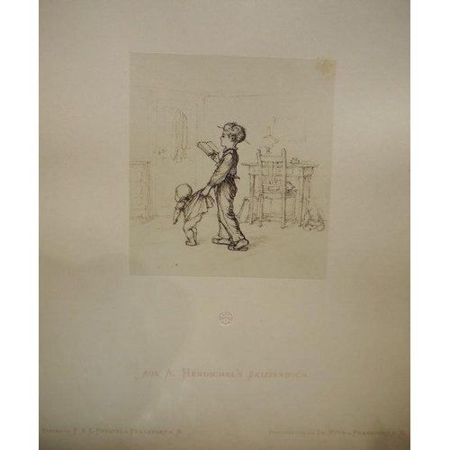 351 - After A Hendschel's 
 Photographs of various sketches, unframed, unsigned 
 Coloured engraving
 Gent... 