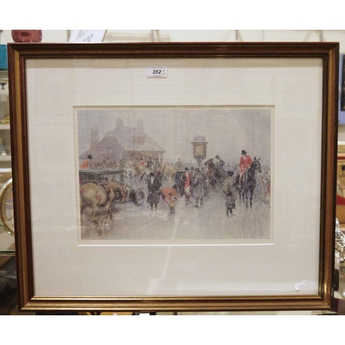 352 - Hunting interest
 Limited edition colour print
 Meet outside a country pub, No.96/500 
 Oleograph
 S... 