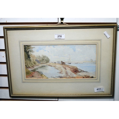 376 - Early 20th century school
 watercolour
 Pony and trap with drover on beach, together with one furthe... 