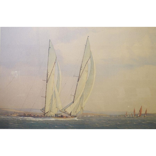 381 - Martin Swan (b.1951)
 Watercolours 
 Sailing boats off the south coast, signed lower left, 30cm x 45... 