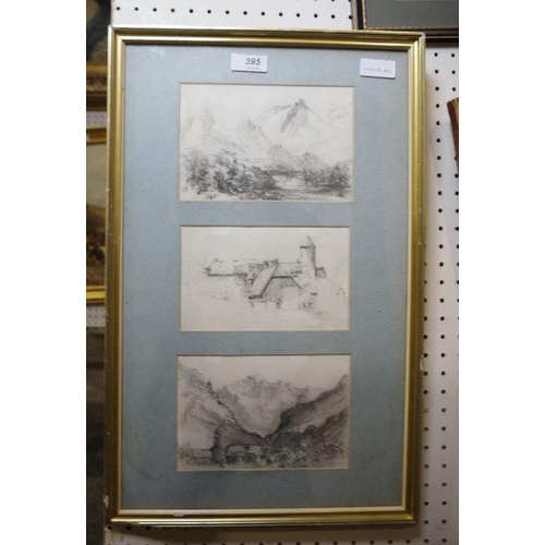 395 - In the manner of Edith Rawnsley (19th century)
 Set of three pencil studies 
 Landscape scenes (fram... 