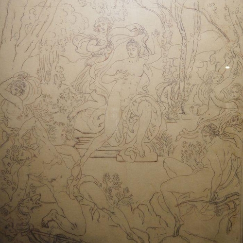 398 - 20th century school
 Pencil and crayon 
 Scene depicting Diana and Actaeon, possibly a design for a ... 