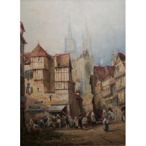 401 - C Rouse (19th century)
 Pair watercolour drawings
 Continental market scenes, signed, 36cm x 26cm (2... 