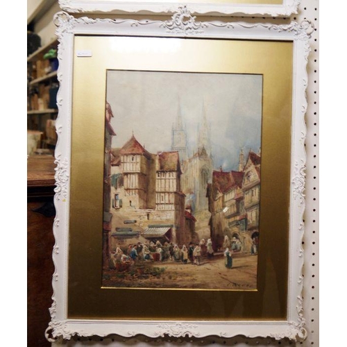 401 - C Rouse (19th century)
 Pair watercolour drawings
 Continental market scenes, signed, 36cm x 26cm (2... 