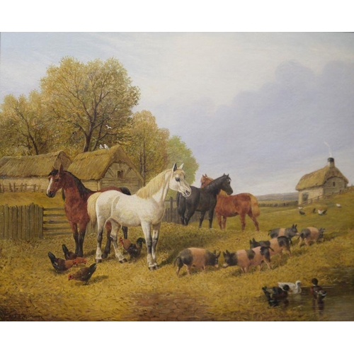 429 - John Frederick Herring Junior (1815-1907)
 Oil on board 
 Farmyard scene with animals, signed lower ... 