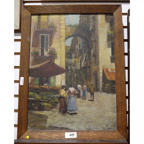 449 - Pasini (20th century) 
 Pair of oils on canvas
 Italian street scenes with figures, signed lower lef... 