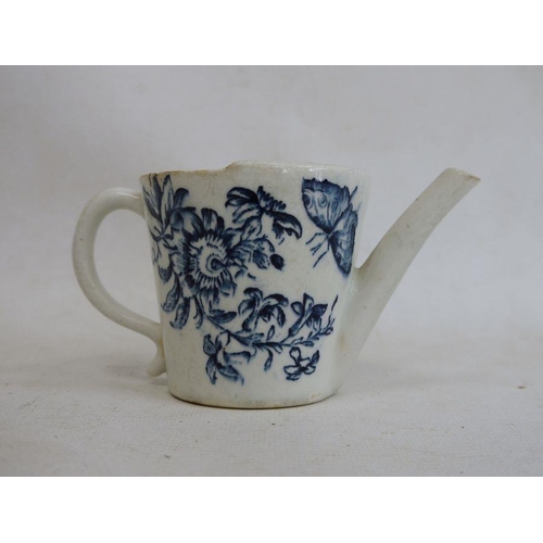 45 - 18th century Lowestoft porcelain feeding cup printed in blue with floral sprays, butterfly and passi... 